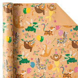 Kraft Animal Birthday Wrapping Paper Roll - Mini Roll - 17 Inch X 16.5 Feet - Animal Happy Birthday Wrapping Paper Perfect For Kids, Baby Shower