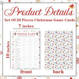 20 Pieces Christmas Game Cards - Think Fast - 7 X 10" Holiday Party Game Activity Set For Adult Office Annual Festive Events Xmas Party Favor And Decorations (Snowman)- A04