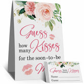 How Many Kisses Bridal Shower Game Sign, Pink Floral, How Many Kisses For The Soon To Be Mrs Bridal Shower Game,Watercolor Kisses Wedding Engagement Decorations(1 Sign+50 Cards)