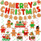 Gingerbread Christmas Decorations - Includes Banner, Hanging Decorations & Garland