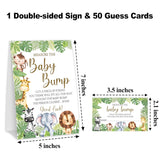 How Big Is Mommys Belly Game, Measure The Baby Bump, Safari Jungle Animals Baby Shower Party Game & Decorations, 1 Sign & 50 Guess Cards