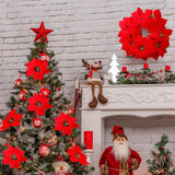 Poinsettias Artificial Christmas Flowers Decorations - 3 Pcs Big Artificial Red Poinsettia Flowers For Christmas Tree,Fake Poinsettia 7.87" With Stems 7 Heads Big Red Flowers For Home Xmas Tree Decor