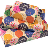 Kraft Birthday Wrapping Paper Sheet - 6 Sheets Folded Colorful Balloon With Confetti Design For Birthday, Baby Shower, Party, Holiday - 19.7 Inch X 27.5 Inch Per Sheet
