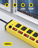 Heavy Duty Metal Surge Protector Power Strip 6 Outlets Individual Switches 6FT Flat Plug 1200J