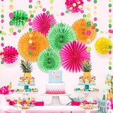 Tropical Party Decorations Paper Fans Colourful Folding Honeycomb Flower Garland Kit Wall Decor For Hawaiian Exotic Summer Beach Pool Party Decoration Birthday Celebration Supplies 12Pcs