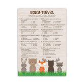 Woodland Animals Baby Shower Games — Baby Trivia Game — Pack Of 25 — Country Rustic Jungle Safari Gender Neutral Activity, Fall Outdoors Couples Shower, Fun Facts G601-Trv