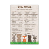 Woodland Animals Baby Shower Games — Baby Trivia Game — Pack Of 25 — Country Rustic Jungle Safari Gender Neutral Activity, Fall Outdoors Couples Shower, Fun Facts G601-Trv