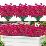 24 Pcs Artificial Flowers For Outdoor,Plastic Flowers Decoration, Uv Resistant Faux Flowers Shrubs, Artificial Plants For Indoor Outside Garden Home Wedding Farmhouse(Rose Red)
