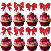 24 Pack Bow Cupcake Toppers Christmas Bowknot Themed Birthday Cupcake Picks Decorations For Merry Christmas Baby Shower Birthday Wedding Party Decorations
