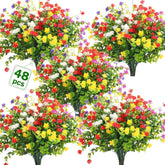 48 Bundles Artificial Flowers Outdoor,Uv Resistant Faux Plastic Plants Greenery Shrubs Flower Bulk For Hanging Planter Porch Window Home Wedding Spring Summer Decor (Fresh Color)