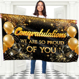 Congratulations Banner - Graduation Decorations for Prom - You Did It - Well Done - We Are So Proud of You - 5x3ft (Black and Gold)
