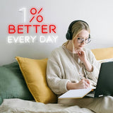 1% Better Every Day Neon Sign Red LED Wall Light USB Dimmable Motivational Decor for Office Gym