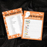 Orange Little Boo Is Almost Due Halloween Baby Shower Games - Animal Pregnancy And Emoji Picture 2 Activity Game Bundle - Set Of 20 Player Cards, Halloween Gender Reveal
