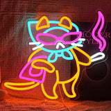 Lady Cat Neon Sign USB Dimmable LED Wall Light Cool Glasses Kitty Decor for Bedroom Bar Pet Shop