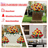 3Pcs Headstone Flowers Saddle For Tombstone,Cemetery Flower Memorial Bouquet With Vase,Rose Headstone Flowers Saddle (Red Yellow)