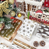 Mini Short Christmas Wrapping Paper Roll With Cut Lines On Reverse (17" X 120" Per Roll) - Silver & Gold & White Gold With Metallic Shine