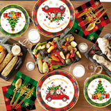 216 Pcs Merry Christmas Plates And Napkins Sets Cute Winter Christmas Round Tableware Disposable Chrismas Paper Plates And Napkins Forks For Xmas Party Supplies Favors Table Decor, Serves 24