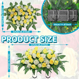 Artificial Cemetery Flowers Saddle - Grave Decoration Headstone Flower Rose For Outdoor Grave Decorations (Yellow White)