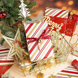 Red Christmas Wrapping Paper Roll, Gold Snowflakes And Holiday Stripes Reversible Elegant Design For Festive Winter Holiday, Family Gathering, For Girls, Kids, Mini Roll 17 In X 16.4 Ft