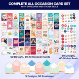 50 Pack Gold Foiled & Glittery 5X7In All Occasion Cards Assortment Box With Envelopes & Stickers, 50 Unique Designs For Friends, Family And Loved Ones With Printed Message - Gifting, Mailing