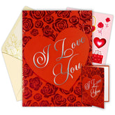 Red Foil Embossed 5X7In Handmade Individual Valentines Card With Heart Cutout, With Envelope And Stickers For Wife Or Husband, Printed Message Inside - Anniversary, Gifting And Mailing
