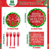 Christmas Plates Napkins Tableware - 96Pcs Funny Xmas Movie Party Forks Dinnerware Set Decoration Supplies, Merry Christmas Ya Filthy Animal Disposable Tableware Favor For Holiday (24 Guests)