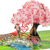 Pop Up Valentines Card Cherry Blossom, 3D Bridge With Couple, Anniversary, Wedding Cards For Wife, Husband, Her, Him, Girlfriend, Ideal Gift For Birthday, Wedding, Valentines, Mothers Day, 6X8 Inch