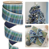 Blue And Green Plaid Christmas Ribbon 2.5 Inch Tartan Velvet Wired Ribbon For Christmas Tree, Garlands, Gift Wrapping, Wreaths, Mantel & Holiday Crafts- Continuous 10 Yards