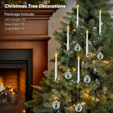 Pack Of 10 Christmas Tree Candles With Remote And Timer, Flameless Short Taper Candles Flickering, Battery Operated Fake Led Candle For Xmas Home Party Wedding Gift With Crystal Ball Hook