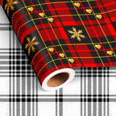 Reversible Holiday Plaid Christmas Wrapping Paper Roll Vintage Red Black Toile Buffalo Plaid Design Gift Wrap Sheets For Christmas Winter Party Celebration - Total 28.5Sq.Ft