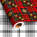 Reversible Holiday Plaid Christmas Wrapping Paper Roll Vintage Red Black Toile Buffalo Plaid Design Gift Wrap Sheets For Christmas Winter Party Celebration - Total 28.5Sq.Ft