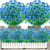 Artificial Flowers For Outdoors,8 Bundles Uv Resistant Fake Outside Flowers Plastic Plants Outdoor Faux Flower For Garden Porch Window Box Home Decor(Blue)