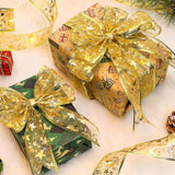 2 Pack Gold Christmas Tree Decorations Christmas Wire Ribbon, Christmas Ribbon Bows String Lights Gold For Party Wedding