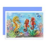 Happy Mothers Day Card, Animal Themed, Sea Life, Cute Quilling Cards For Mom Dad Kid Wife, Father Day, 3D Artful Greeting Card With Envelope (Seahorse)