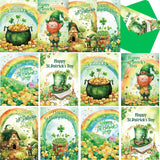St. Patrick’S Day Cards Green Irish Shamrock Greeting Card Rainbow Leprechaun Gold Coin Notes Card For Holiday Supplies Party Favors 12Pcs