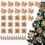 36 Pcs Champagne Poinsettias For Christmas Tree 2 Styles 5.5 4.5 Artificial Flower And 12 Berry Stem Glitter Flower Christmas Decoration Xmas Tree Ornament For Wreath Holiday