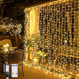 300 LED Curtain Lights Plug In Warm White Fairy String Lights with Remote for Bedroom Wedding Party Backdrop Decor