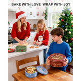 Christmas Cookie Tins With Lids, Set Of 3 Larger Holiday Containers For Homemade Cookies, Gifts, Treats, Reusable Round Metal Storage Boxes With 3 Premium Greeting Cards & 16.5Ft Ribbon