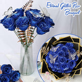 Glitter Roses - Royal Blue Glitter Rose Bouquet Shiny Everlasting Artificial Flowers For Diy Crafts Gifts Birthday Graduation Engagement Valentines Anniversary, 24 Roses