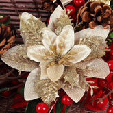 10 Pcs Christmas Glitter Artificial Poinsettia Flowers 6 Inch Christmas Wreath Christmas Tree Flowers Ornaments Holiday Seasonal Decorations For Xmas New Year Wedding Party (Gold)
