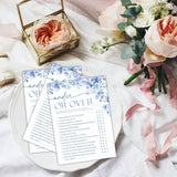 Under Or Over Bridal Shower Game - Blue Floral - 30 Pcs Double-Sided Fill-In Wedding Game Cards For Newlyweds, Engagement Party Activities & Decorations -A04