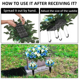 Artificial Cemetery Flowers For Grave,Headstone Flower Saddle For Tombstone Headstone Decorations Non-Fading Easy Fit (Blue White)