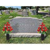 2 Sets Artificial Cemetery Flowers,Memorial Flowers,Beautiful Arrangements For Headstones,Black Plastic Vase With Drainage Hole Long Spikes Outdoor Memorials (Red)