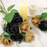 36 Pcs Black And Gold Flowers Centerpieces Silk Black And Gold Roses Bouquet Bridal Artificial Roses Bulk Fake Rose Long Stem Realistic Flowers For Wedding Bouquet Arrangement Centerpiece Party Decor