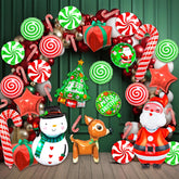 40Pcs Christmas Foil Balloons,Large Sugarcane Sugar Vortex Balloon,Candy Cane Mylar Balloons,Santa Snowman Christmas Reindeer,Christmas Decorations For Candies Theme Party,Xmas With Ribbon & Glue