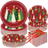 200Pcs Merry Christmas Plates And Napkins Red Green Tableware Set Xmas Trees Dinnerware Farmhouse Disposable Forks Paper Plates Napkins For Christmas Holiday Home Party Favor Supplies, 50 Guests