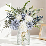 Fake Flowers In Vase Silk Artificial Navy Blue Flowers Arrangements With Glass Vase For Dinning Coffee Table Centerpieces Home Kitchen Farmhouse Wedding Decor