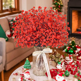 10Pcs Fake Christmas Flowers Artificial Red Baby Breath Artificial Flowers Real Silk Floral Arrangement Stems For Christmas Table Centerpieces Home Kitchen Mantle Porch Outdoor Decorations