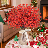 10Pcs Fake Christmas Flowers Artificial Red Baby Breath Artificial Flowers Real Silk Floral Arrangement Stems For Christmas Table Centerpieces Home Kitchen Mantle Porch Outdoor Decorations