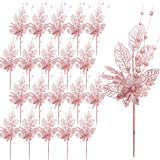 20 Pcs 16.5 Inch Rose Gold Artificial Glitters Christmas Picks Decoration Sprays With Flowers Berry Leaves Or Xmas Decor Wreaths Wreath Vase Fillers